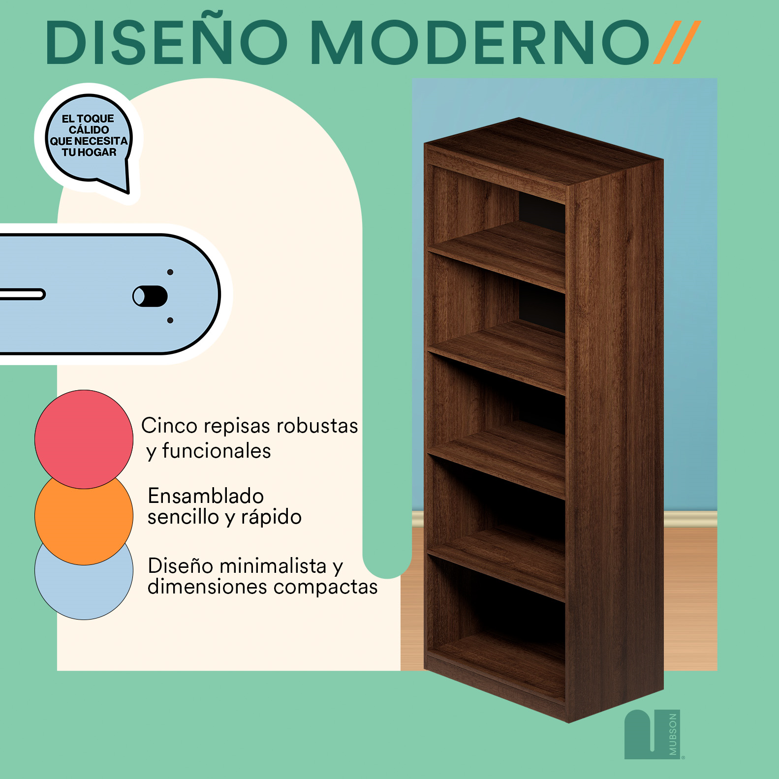 Mubson Librero Minimalista. Estante con 5 Repisas Londo